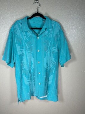 Tommy Bahama Aqua Turquoise Floral Short Sleeve Shirt Large